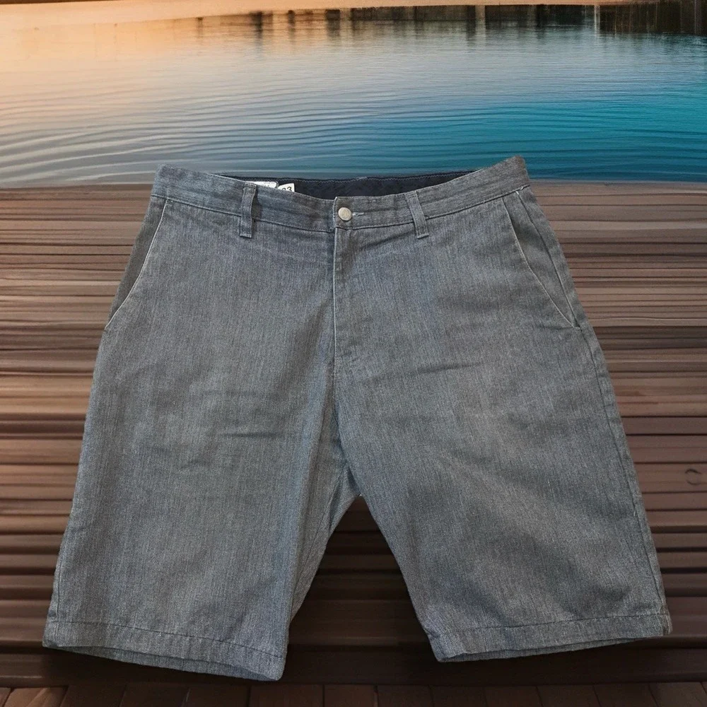 Volcom Cargo Shorts Men 33 Gray Flat Front Logo Slash Pockets